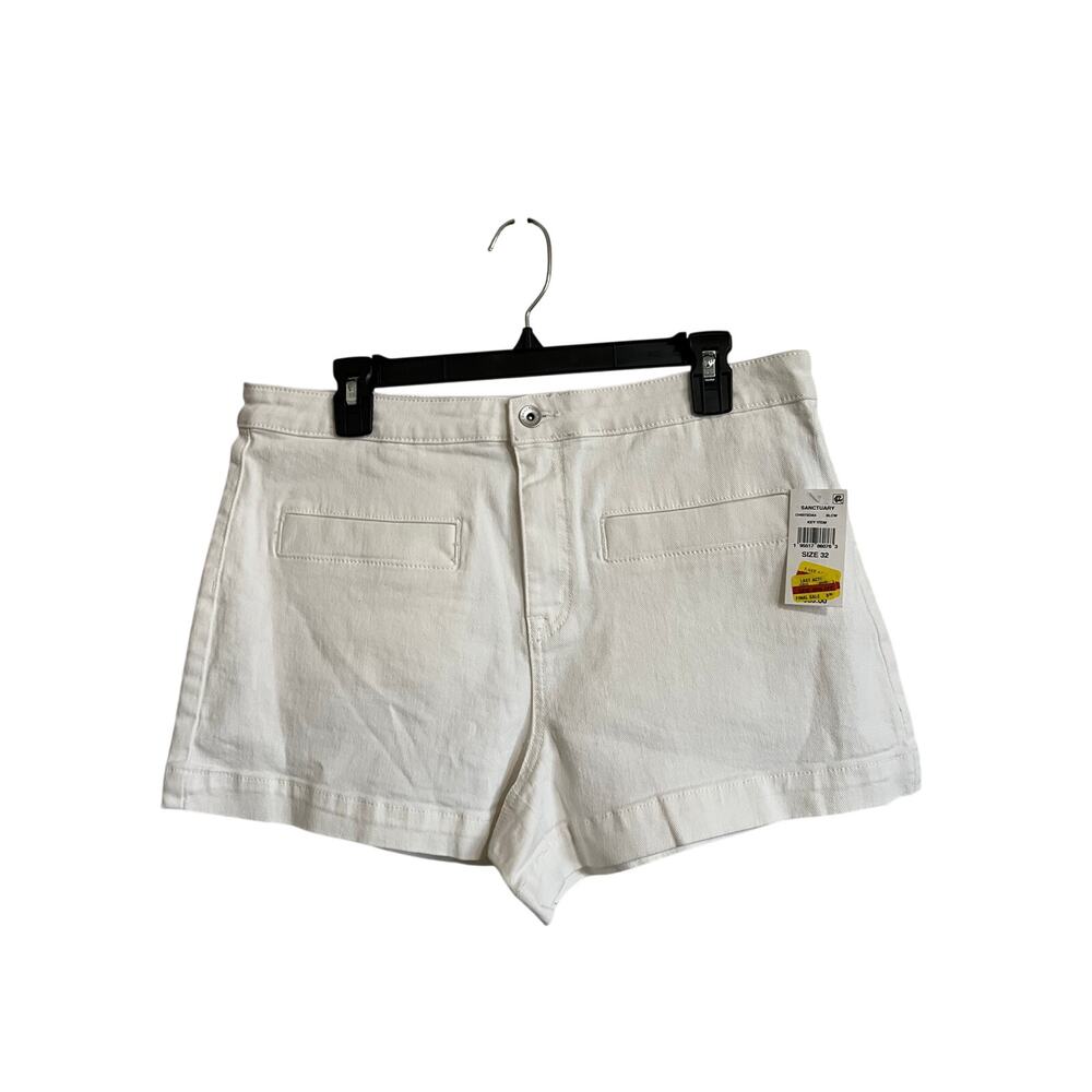 Sanctuary Wander On Denim Shorts Women Bright White Cuffed Patch - Size 32 NWT